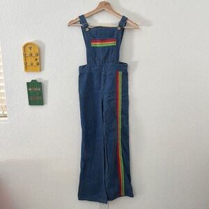 Vintage 1960s Stix Bib Overalls Flare Rainbow Track Stripes M/L USA Talon 42